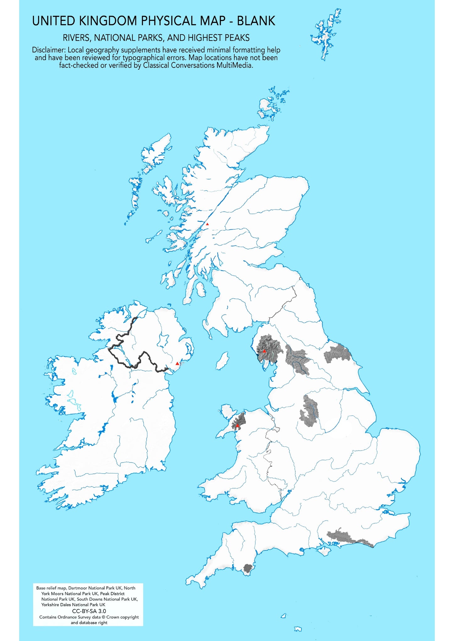 Classical Conversations - Physical UK Map Answers & Physical UK Map Blank